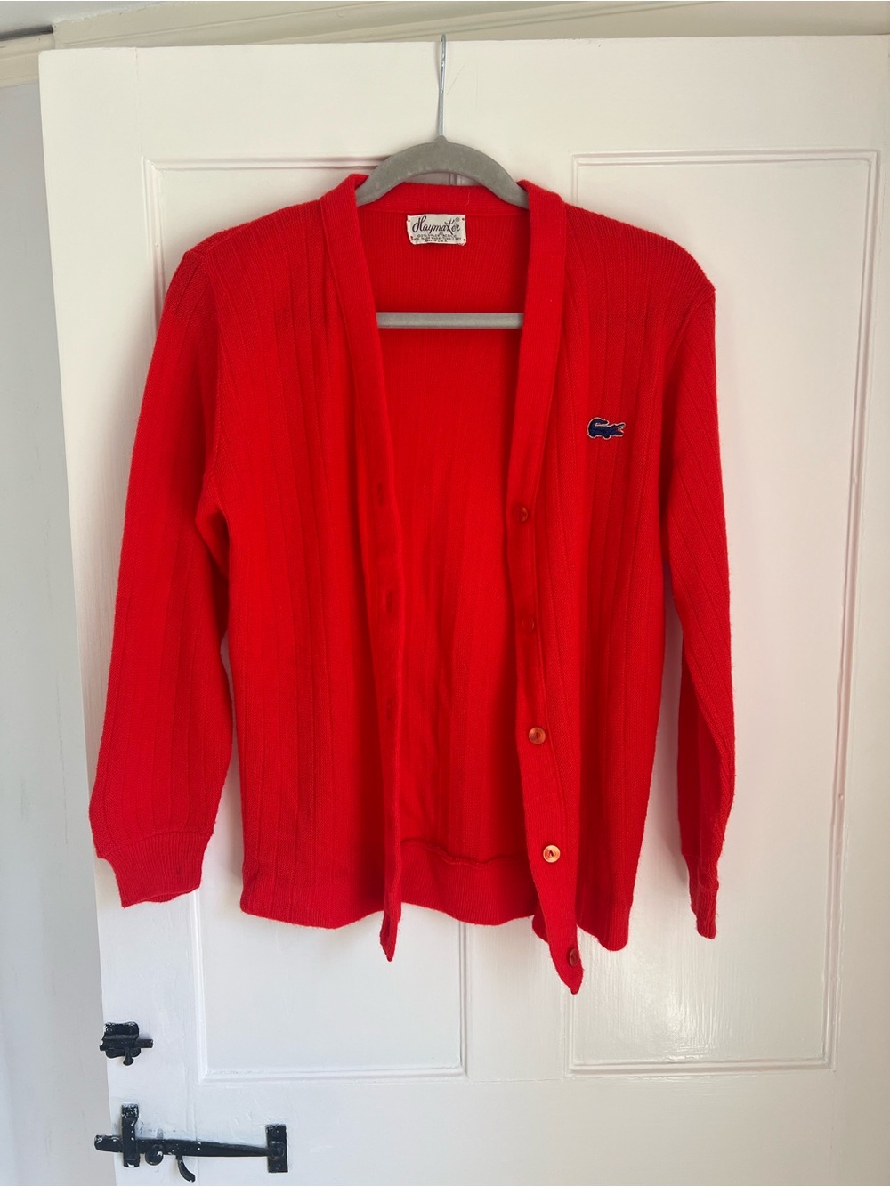 Vintage Lacoste Women’s Bright Red V‑Neck Button Cardigan
